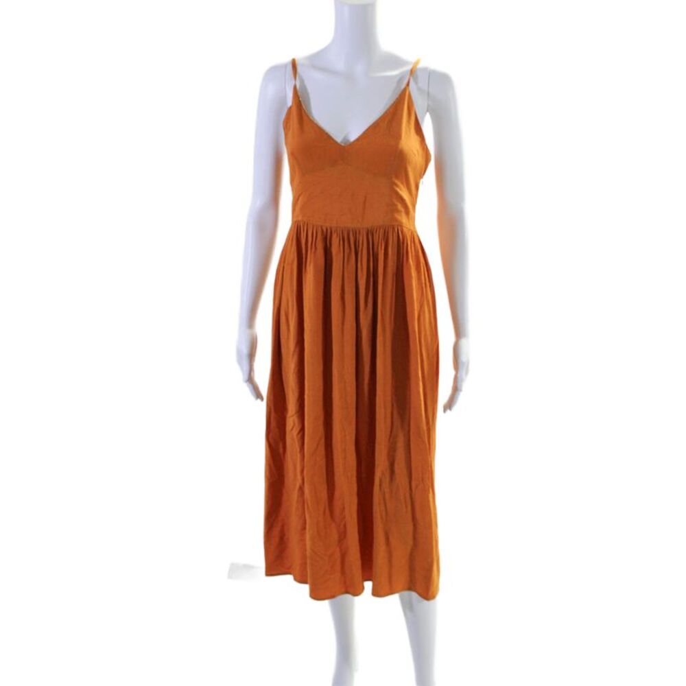 Pablo Womens Glitter Trimmed V-Neck Pleated Fit & Flare Dress Orange Size EUR 36